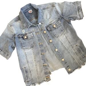 Zig Zag Stretch Denim Short Sleeve Jacket – Size M | Fitted Jean Jacket